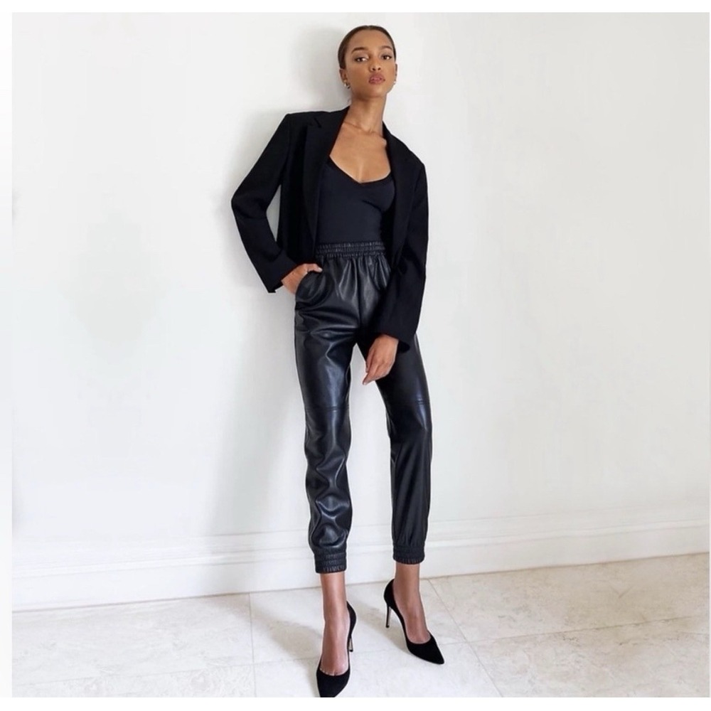 Aritzia Babaton Zedel Faux Leather Joggers Pants Black City Pockets Size XXS